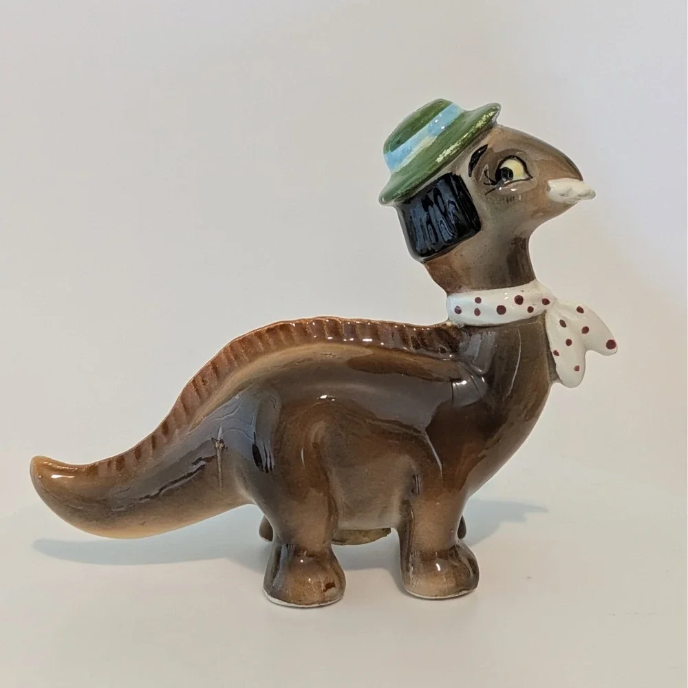 Vintage 1950s Norcrest Dinosaur Salt And pepper Shakers. Braids Teeth Boy Girl‎